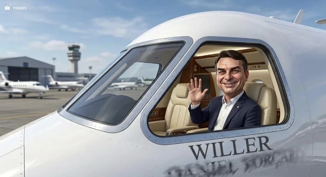 Flávio Bolsonaro viajou em jato ligado a Daniel Vorcaro durante tratativas de filme sobre o pai